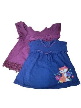Good Lad Lot of 2 Girls Short Sleeve Top Sz 2T Fox Embroidered Flowers Lace Trim